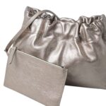 BRUNELLO CUCINELLI LAMÉ CALFSKIN SOFT BAG WITH PRECIOUS CHAIN