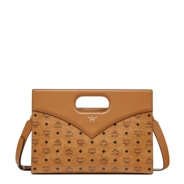 MEDIUM DIAMOND TOTE IN VISETOS LEATHER MIX COGNAC