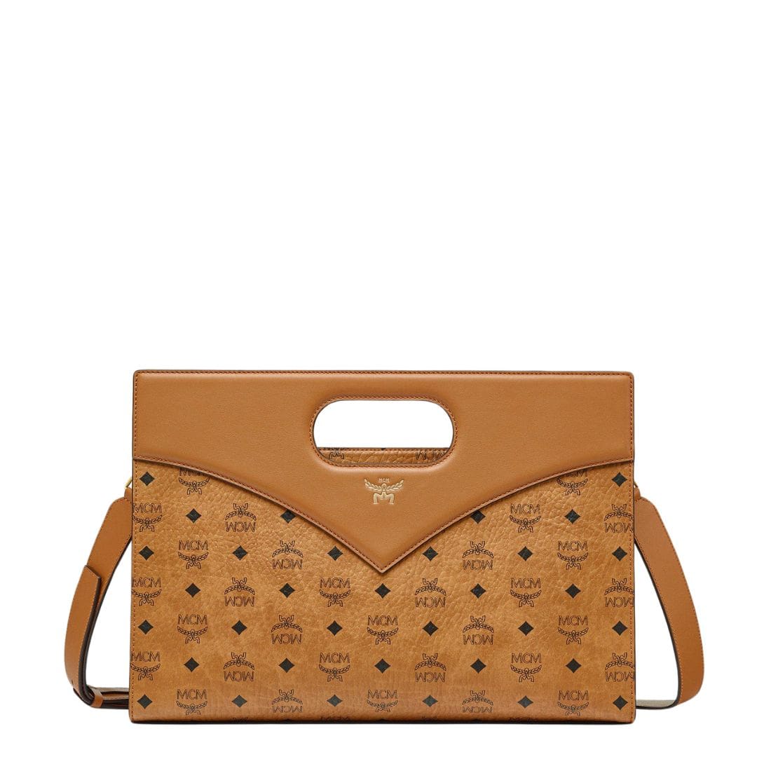 MEDIUM DIAMOND TOTE IN VISETOS LEATHER MIX COGNAC