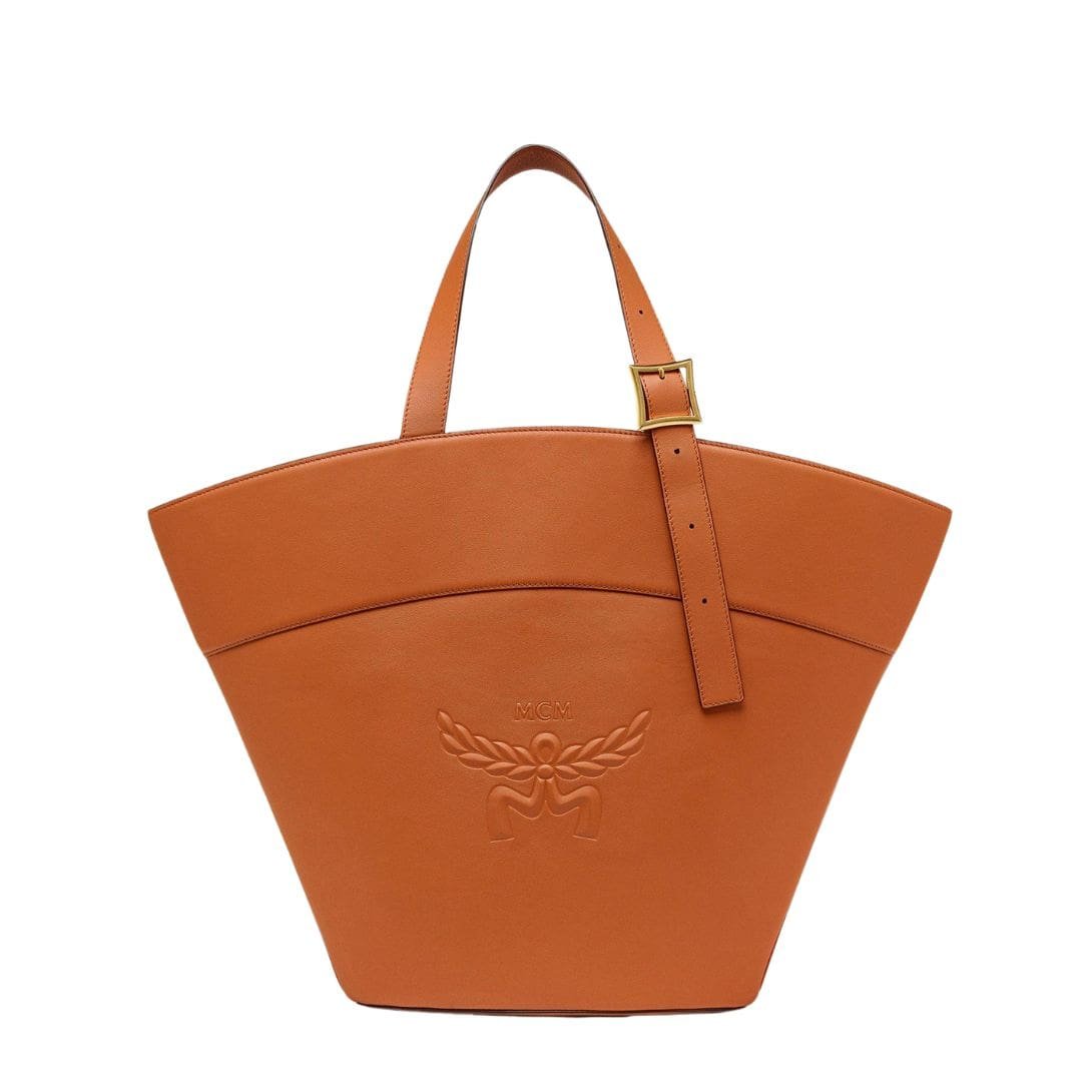 MCM LARGE HIMMEL TOTE IN SPANISH NAPPA LEATHER COGNAC
