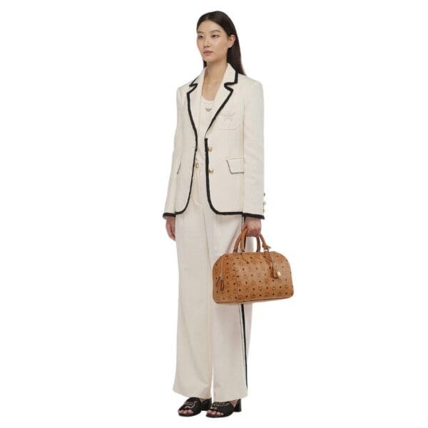 MCM MEDIUM ELLA BOSTON BAG IN VISETOS COGNAC