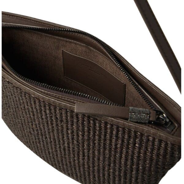 BRUNELLO CUCINELLI TECHNO COTTON RAFFIA BAG WITH SHINY ZIPPER PULL