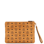 MCM MEDIUM WRISTLET ZIP POUCH IN VISETOS ORIGINAL COGNAC
