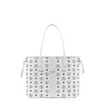 MCM SMALL REVERSIBLE LIZ SHOPPER IN VISETOS WHITE