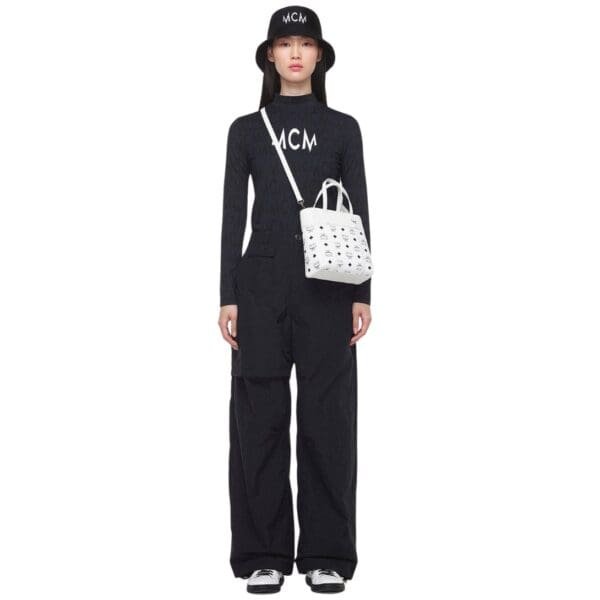 MCM MINI TONI TOP-ZIP SHOPPER IN VISETOS LEATHER MIX WHITE