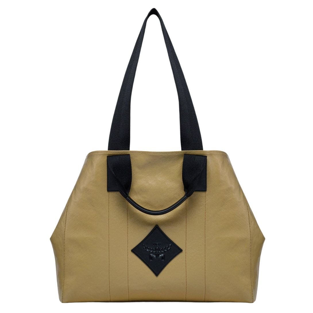 MCM X-LARGE REVERSIBLE DIAMOND TOTE IN CANVAS LEATHER MIX BEIGE