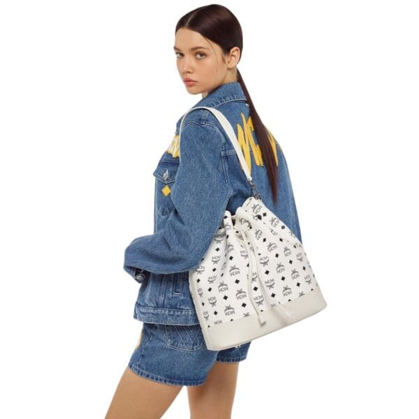 MCM LARGE DESSAU DRAWSTRING BAG IN VISETOS WHITE
