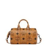 MCM SMALL AREN BOSTON BAG IN MAXI VISETOS COGNAC