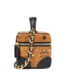 MCM X-MINI ROCKSTAR VANITY CASE IN GOLD STUDDED VISETOS COGNAC
