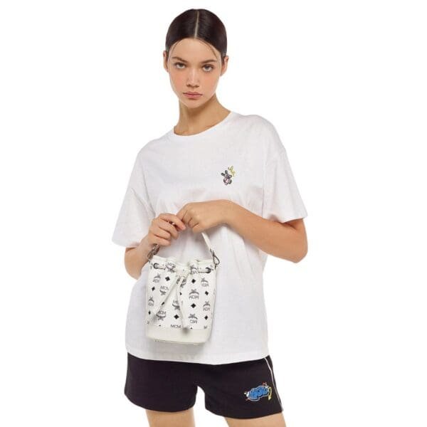 MCM MINI DESSAU DRAWSTRING BAG IN VISETOS WHITE