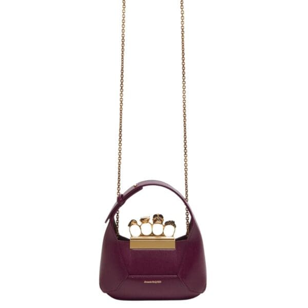 ALEXANDER MCQUEEN WOMENS THE JEWELLED HOBO MINI BAG IN BURGUNDY - Image 5
