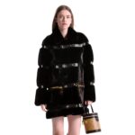 LOUIS VUITON LEATHER STRIP BLACK MINK COAT