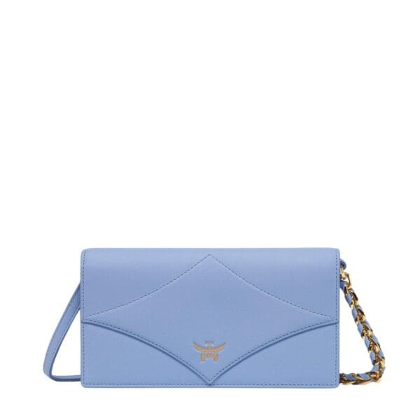 MCM LARGE DIAMOND CHAIN WALLET IN SPANISH CALF LEATHER BLUE