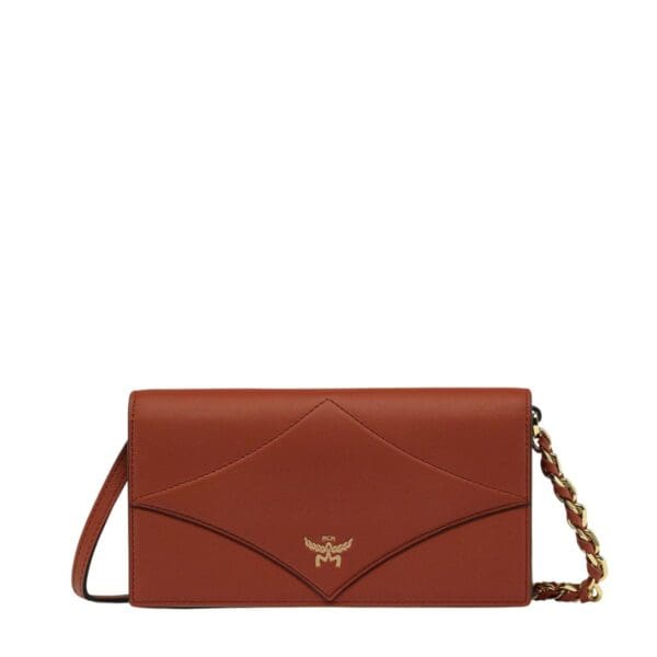 MCM LARGE DIAMOND CHAIN WALLET IN SPANISH CALF LEATHER BROWN