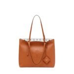 MCM MEDIUM HIMMEL SHOPPER IN EMBOSSED LOGO LEATHER COGNAC