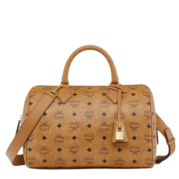 MCM MEDIUM ELLA BOSTON BAG IN VISETOS COGNAC