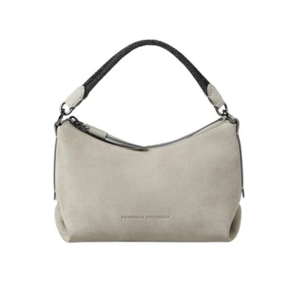 BRUNELLO CUCINELLI SUEDE BAG WITH PRECIOUS BRAIDED HANDLE