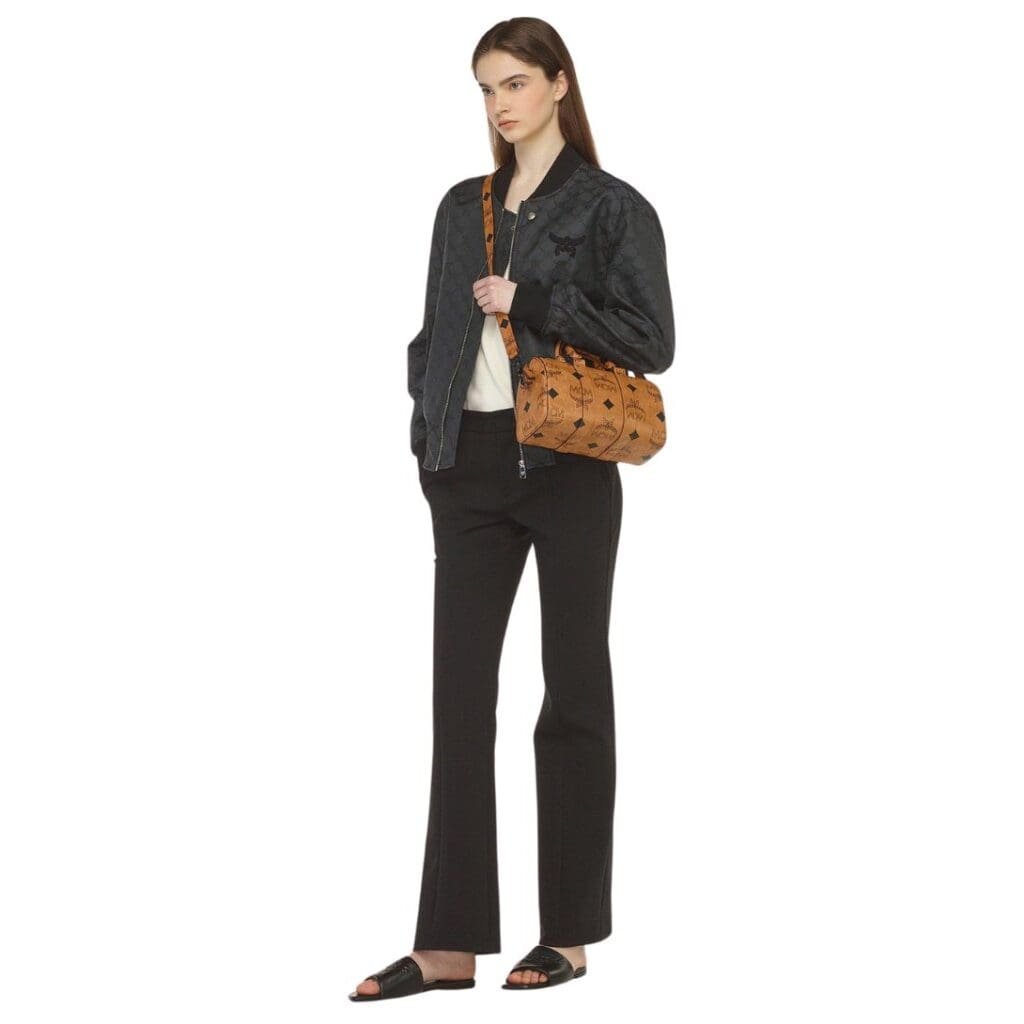 MCM SMALL AREN BOSTON BAG IN MAXI VISETOS COGNAC