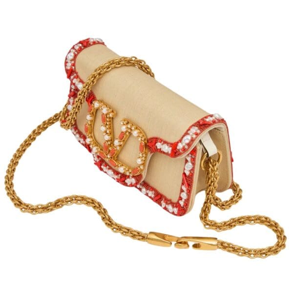 SMALL VALENTINO GARAVANI LOCÒ RAFFIA SHOULDER BAG WITH EMBROIDERED TRIM - Image 5