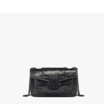 MCM SMALL TRAVIA QUILTED SHOULDER BAG IN CRUSHED LEATHER BLACK