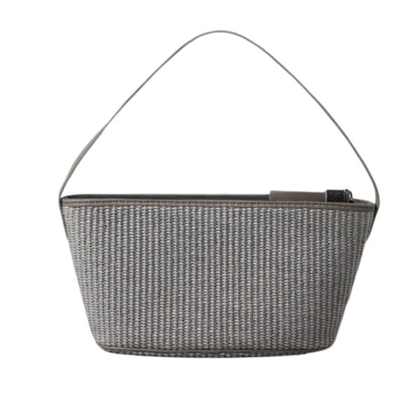 BRUNELLO CUCINELLI TECHNO COTTON RAFFIA BAG WITH SHINY ZIPPER PULL