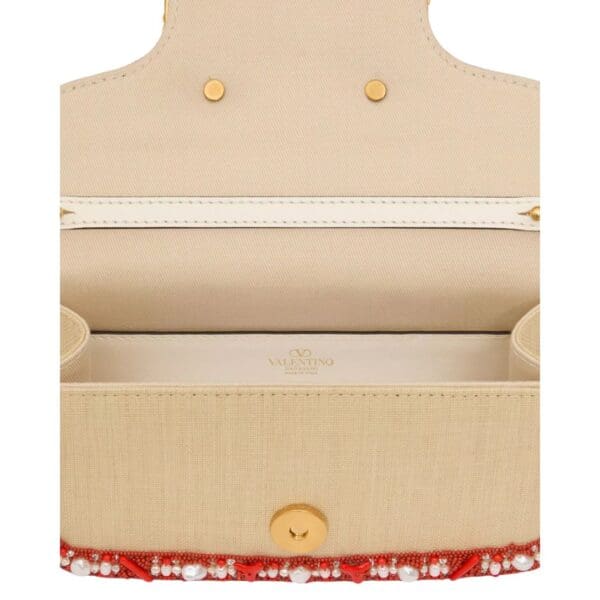 SMALL VALENTINO GARAVANI LOCÒ RAFFIA SHOULDER BAG WITH EMBROIDERED TRIM - Image 6