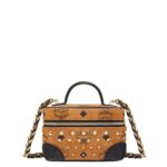 MCM X-MINI ROCKSTAR VANITY CASE IN GOLD STUDDED VISETOS COGNAC