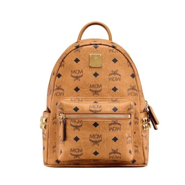 MCM MINI STARK SIDE STUDS BACKPACK IN VISETOS COGNAC