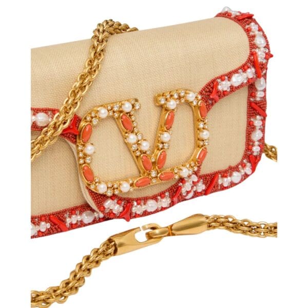 SMALL VALENTINO GARAVANI LOCÒ RAFFIA SHOULDER BAG WITH EMBROIDERED TRIM - Image 7