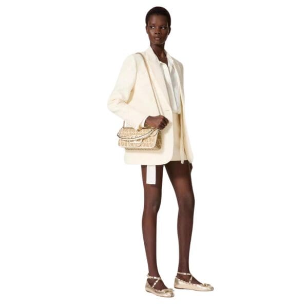 VALENTINO GARAVANI LOCÒ TOILE ICONOGRAPHE RAFFIA SHOULDER BAG