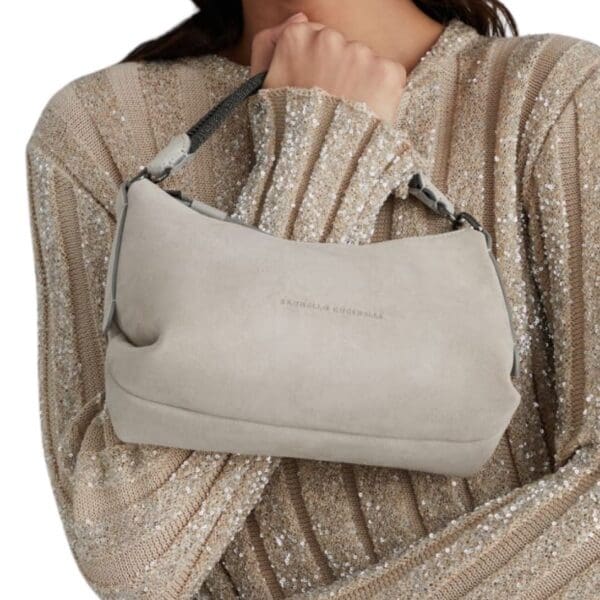 BRUNELLO CUCINELLI SUEDE BAG WITH PRECIOUS BRAIDED HANDLE