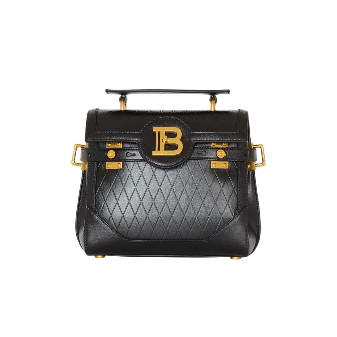 BALMAIN B-BUZZ 23 BAG IN GRID-EMBOSSED CALFSKIN