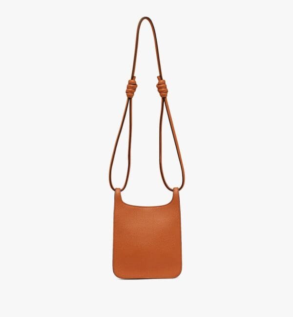 MCM MINI HIMMEL HOBO IN EMBOSSED LOGO LEATHER COGNAC