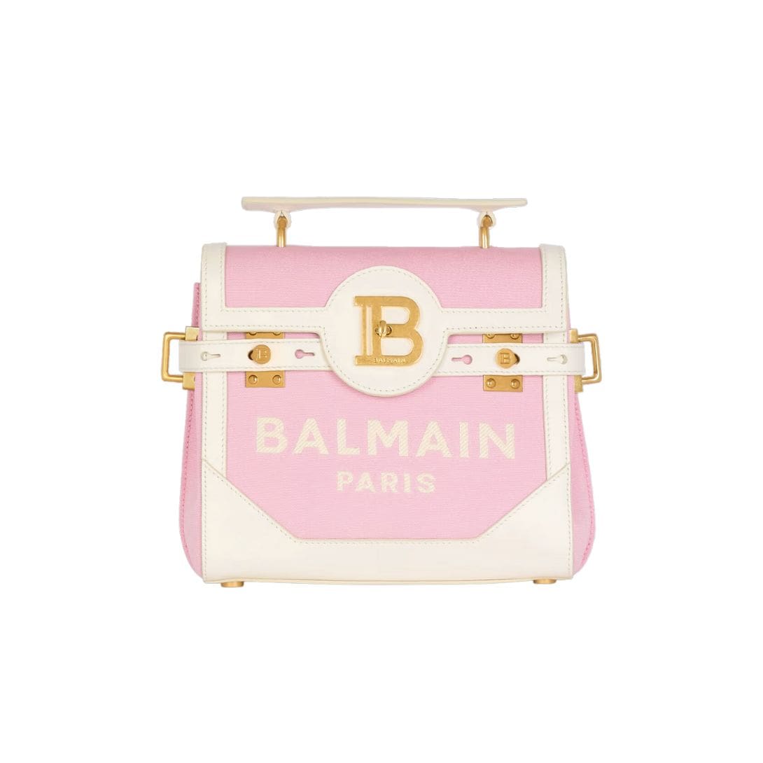 BALMAIN B-BUZZ 23 CANVAS AND LEATHER BAG