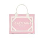 BALMAIN B-ARMY SMALL CANVAS AND LEATHER TOTE BAG