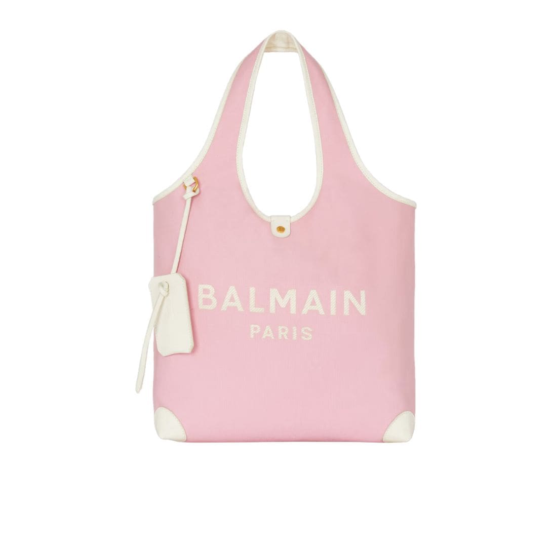 BALMAIN CANVAS AND LEATHER B-ARMY GROCERY BAG