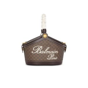 BALMAIN MONOGRAM CANVAS AND LEATHER BUCKET BAG