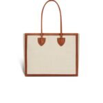 BALMAIN ECRU CANVAS B-ARMY 42 TOTE BAG WITH BROWN LEATHER PANELS