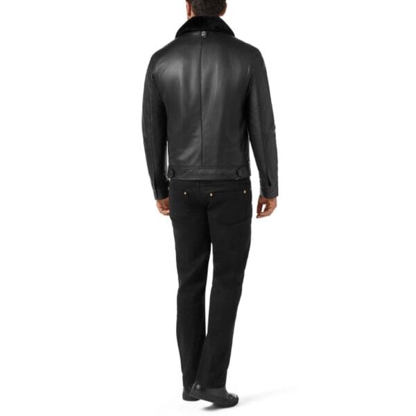 BILLIONAIRE LEATHER BLOUSON WITH FUR COLLAR CREST - Image 2