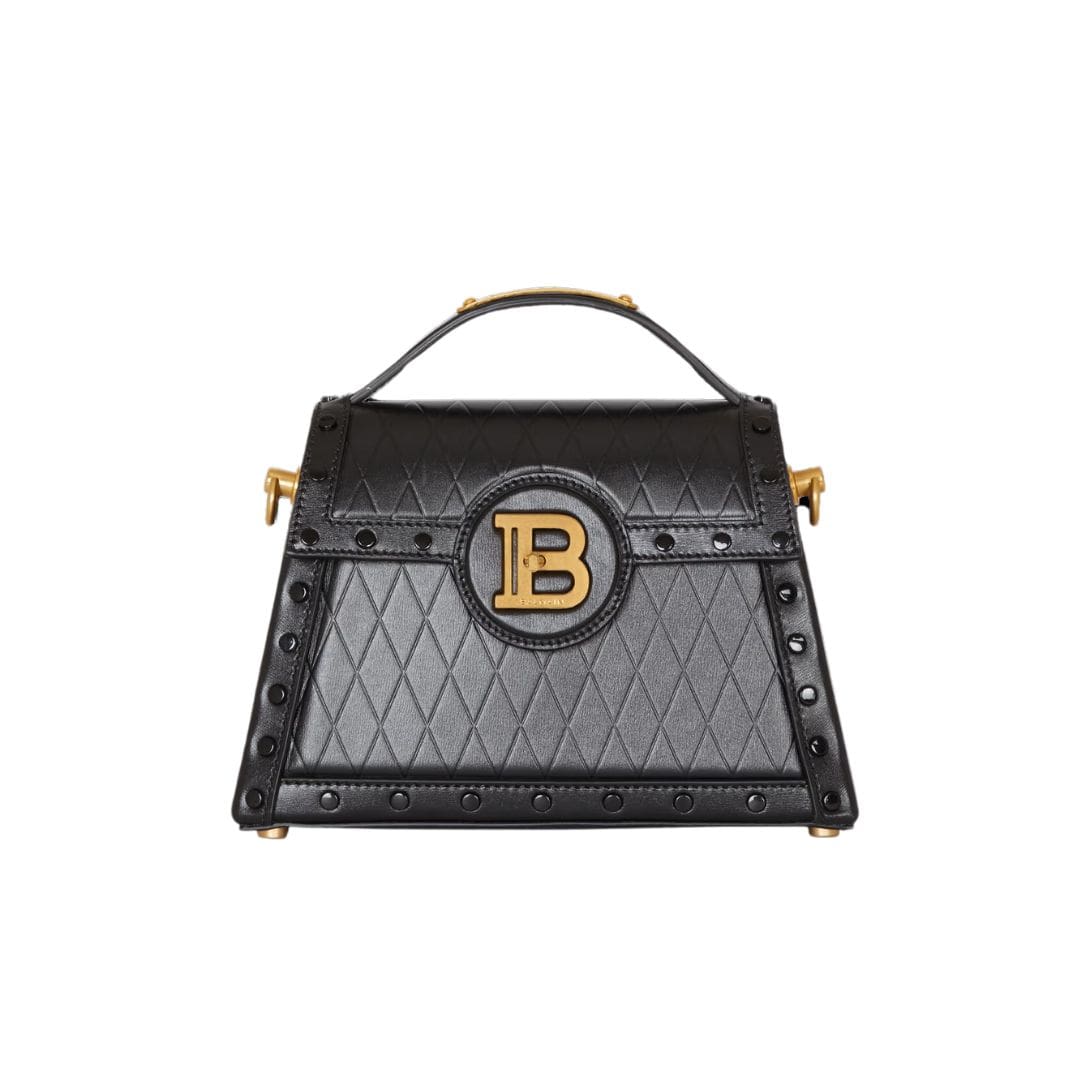 BALMAIN B-BUZZ DYNASTY BAG IN GRID-EMBOSSED CALFSKIN