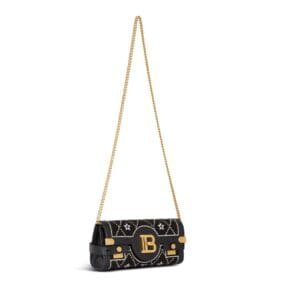 BALMAIN B-BUZZ POUCH 23 SATIN AND CRYSTALS CLUTCH