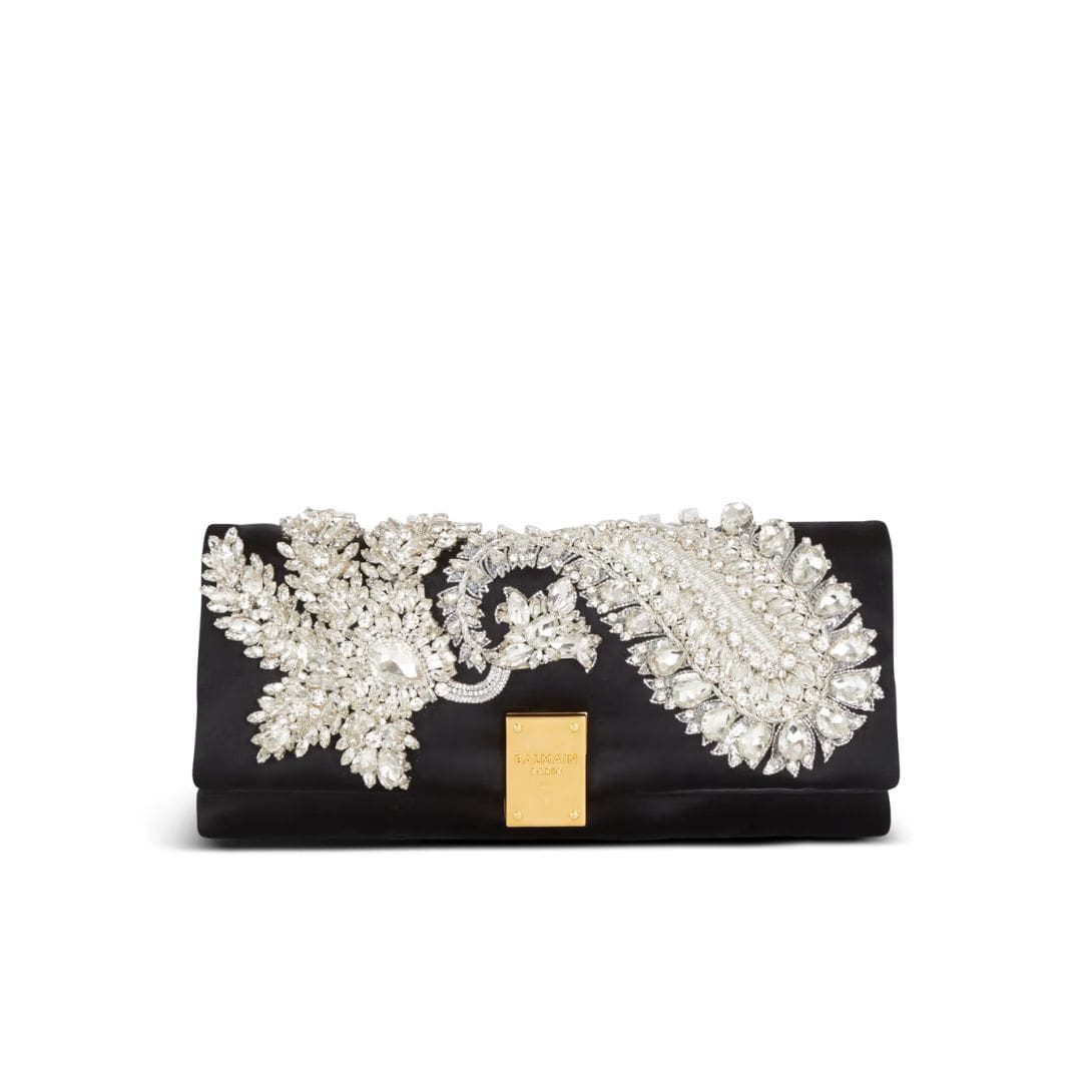 BALMAIN 1945 SOFT EMBROIDERED SATIN CLUTCH