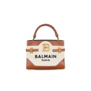 BALMAIN B-BUZZ 22 CANVAS TOP HANDLE BAG WITH LEATHER INSERT