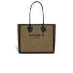 BALMAIN CANVAS B-ARMY 42 TOTE WITH LEATHER PANELS