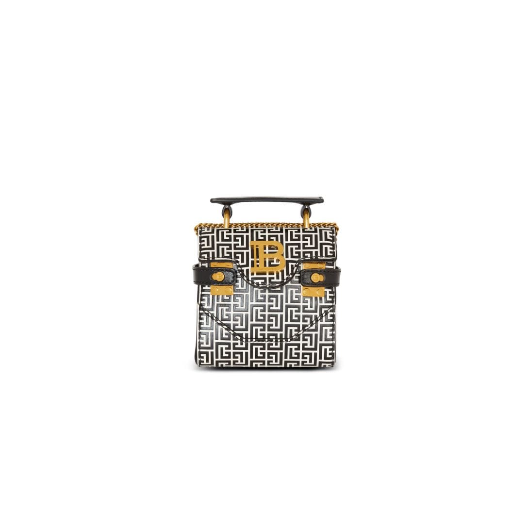 BALMAIN B-BUZZ MINI 12 BAG IN EMBOSSED CALFSKIN WITH A PB LABYRINTH MONOGRAM