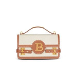 BALMAIN B-BUZZ 24 CANVAS AND LEATHER BAG