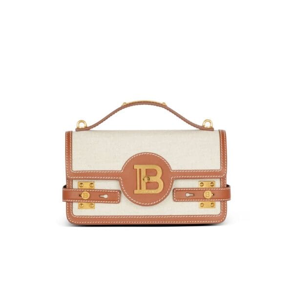 BALMAIN B-BUZZ 24 CANVAS AND LEATHER BAG