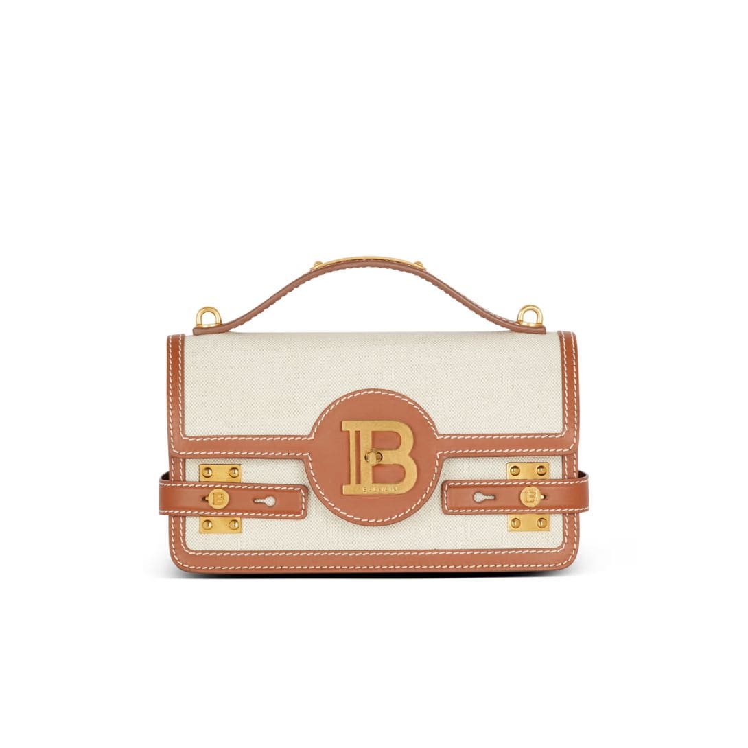 BALMAIN B-BUZZ 24 CANVAS AND LEATHER BAG