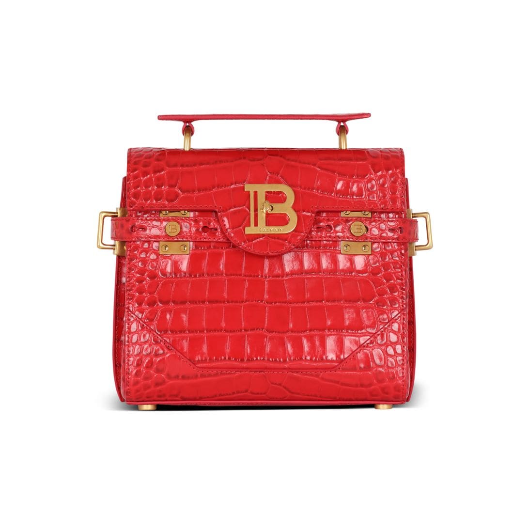 BALMAIN B-BUZZ 23 BAG IN CROCODILE-PRINT LEATHER