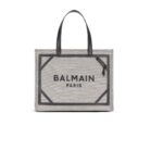 BALMAIN B-ARMY 42 CANVAS AND SMOOTH LEATHER TOTE BAG